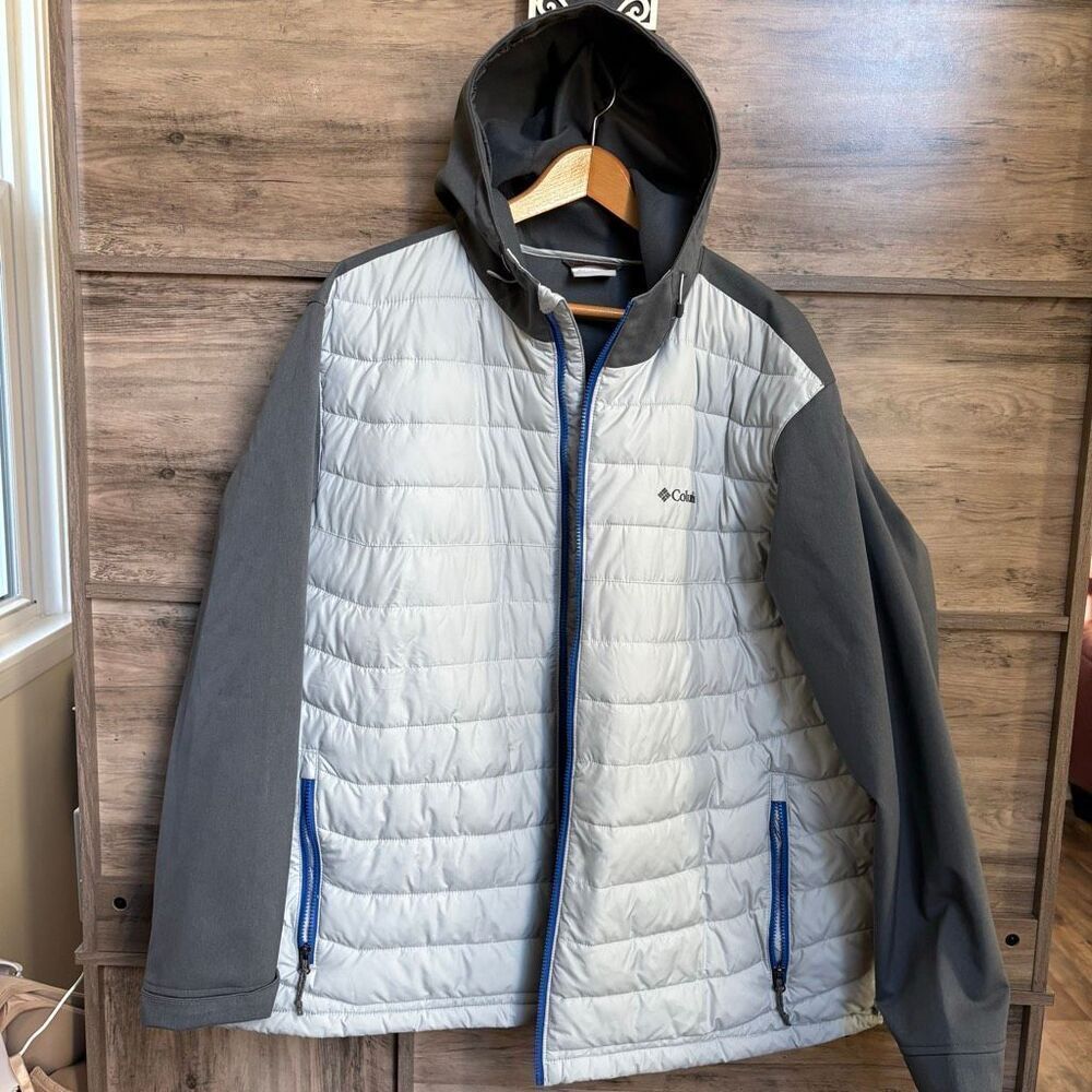 Columbia XXL Gray Thermal Coil Hooded Jacket Front Zip Outdoors Mountain Chic